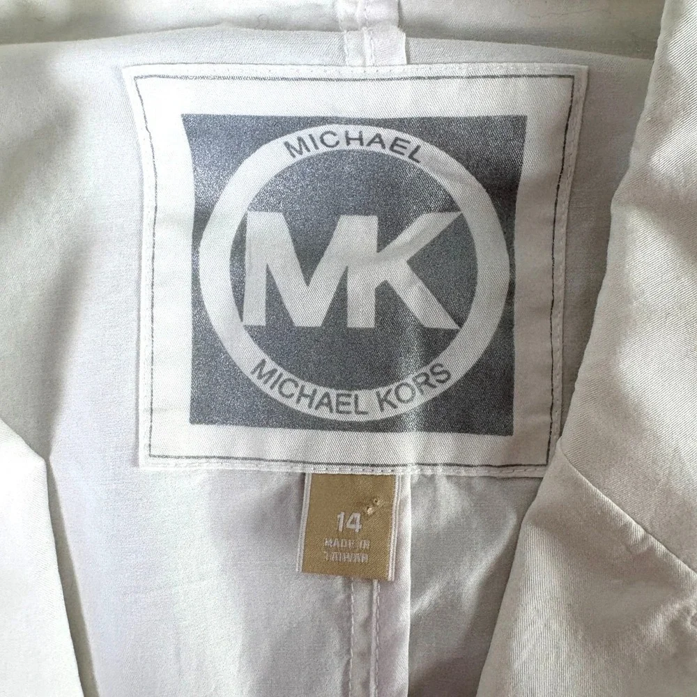 Michael Kors Utility Jacket Size 14 White Two-Button Zip Pockets Lightweight
